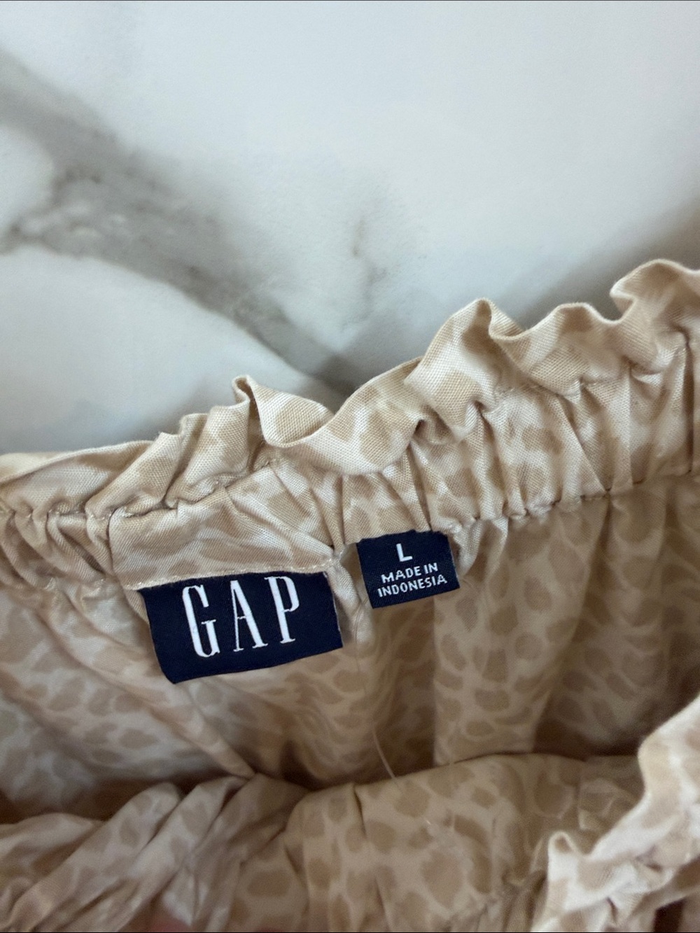 GAP Beige Animal-Print Smocked-Neck Babydoll Dress - Picture 5 of 6